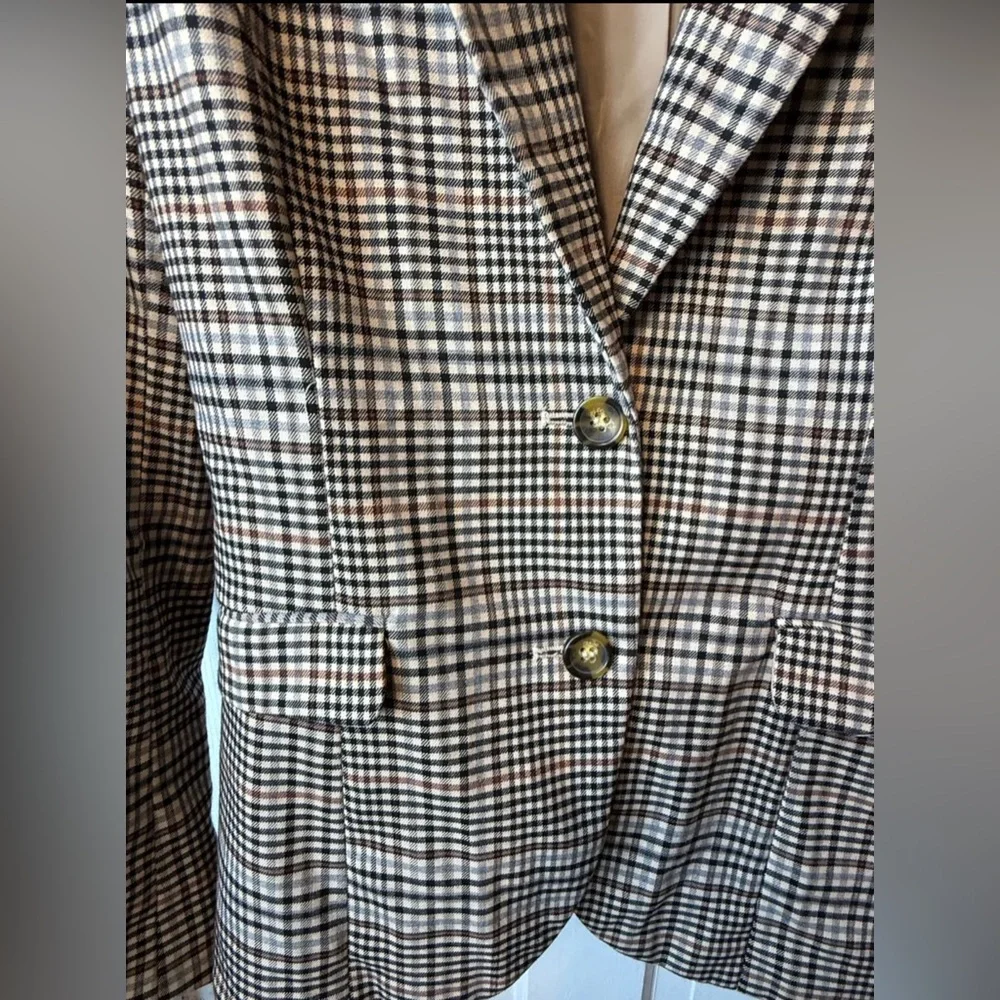 H&M Women's Plaid Blazer - Brown and Cream Size 8 (Medium) - Picture 2 of 9